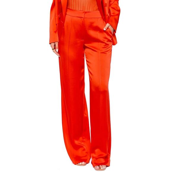 Simkhai Kyra Wide Leg Pant 224-4031-Q in Flamen Red Orange US Size 2 NEW NWT